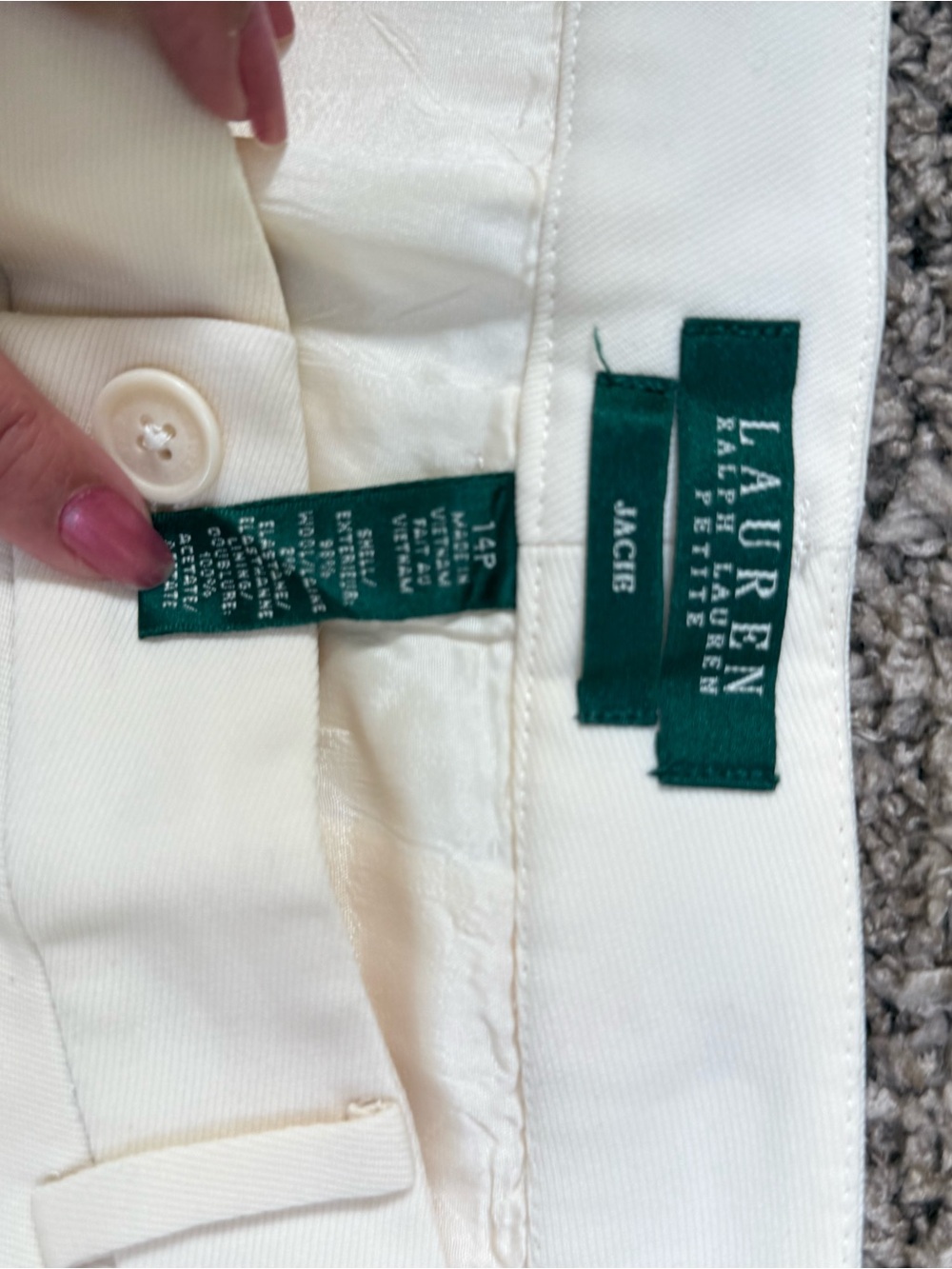 Lauren Ralph Lauren Ivory Wide-Leg Trousers. Size 14P - Picture 4 of 5